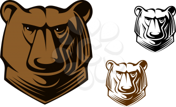 Brown kodiak bear head for sports team mascot or tattoo design