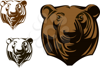 Big grizzly bear head in cartoon style for sports mascot design