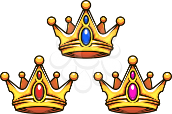 Colden royal crowns with jewelry elements for heraldry design