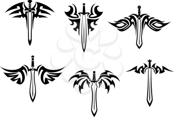 Tribal tattoos with swords and daggers for design
