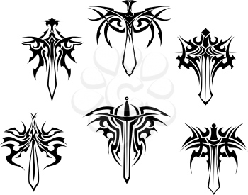 Tattoo set with swords and daggers in tribal style