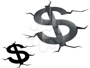 Dollar symbol in crash for american crisis concept