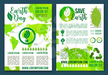 Save Earth infographics brochure with vector elements of world map on energy consumption and ecology pollution. Environment conservation and green recycling concept with graphs, charts and diagrams