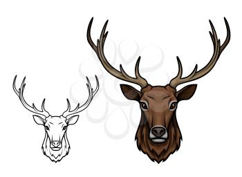 Deer or reindeer sketch vector icon. Wild forest stag or elk with antlers. Isolated wildlife fauna and zoology symbol or emblem for blazon for hunting sport team, nature adventure scout club