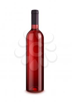 Bottle of wine isolated on white background. Glass bottle of red alcohol drink, wine or sweet beverage with copy space. Bar, restaurant wine card and advertising design