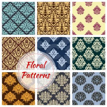 Floral patterns set of seamless flourish ornamental tracery. Vector design of flowery vintage damask motif and antique floral or ornate pattern adornment for interior decor tile
