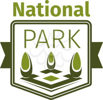 National park icon template for ecology nature square or city green park. Vector isolated symbol of green tree or parkland and woodland for outdoor urban horticulture and gardening company