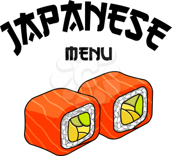 Japanese menu icon for sushi bar or Asian cuisine seafood restaurant. Vector isolated Philadelphia sushi rolls with salmon fish and cheese with rice in nori for Japan sushi menu design