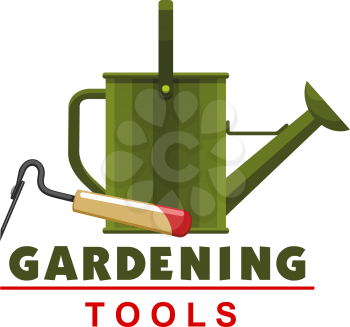 Gardening tools icon of watering can and hoe for farmer shop or garden farming store. Vector isolated gardener instruments for planting agriculture or farming equipment