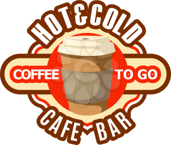 Coffee paper cup icon for fast food drinks cafe bar to go or takeaway menu. Vector isolated symbol of hot espresso, chocolate or americano and cappuccino cup with cap for cafeteria fastfood