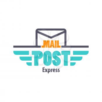 Mail post emblem for postal service or express delivery company branding design. Letter envelope with wings isolated symbol for corporate identity font and business card template