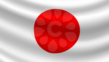 Japan flag of red circle and white background. Vector Japanese Asian country official national flag waving with curved fabric or waves texture