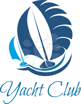 Yacht club symbol of sailing sport and yachting. Sea sailing ship and sail boat blue silhouette for marine travel and ocean cruise, water transportation and regatta sporting competition design