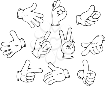 Cartoon hand gestures set for advertising design isolated on white background