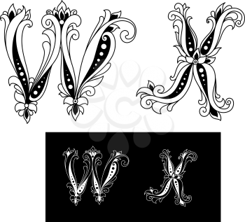 Title retro letters W and X in floral style
