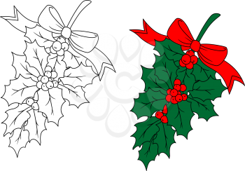 Christmas holly branch with red berries for holiday design