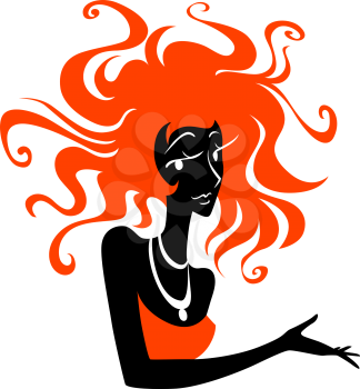 Red hair woman in cartoon style specifies a hand