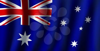 Australia flag 3D background of white stars and British flag on blue background. Australian republic country official national flag waving with curved fabric or waves vector texture