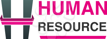 Vector logo for human resources agency. Concept of people search and hr. Sign for staff search company. Creative design for recruitment business. Sign in gray and magenta colors, isolated on white background