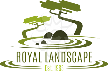 Landscape design company or green landscaping studio icon template. Vector symbol of green trees in forest park or woodlands for royal horticulture and landscaping service and eco green design