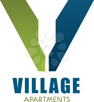 Vector logo for house in village. Logo design for real estate in countryside. Real-estate hotel cottages sign. Badge for property agency, village apartment concept. Country houses and cottages symbol