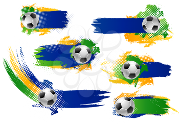 Soccer game banners or football backgrounds design template for football cup championship. Vector set of soccer ball and green or blue., yellow color for football championship league team icons