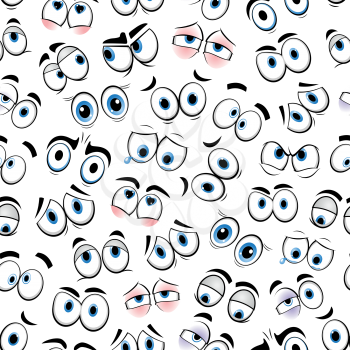 Cartoon eyes or smiles emoticons seamless pattern background. Vector backdrop of emoji faces expressions with eyes sad happy and smiling or crying tears, tired and laughing or serious