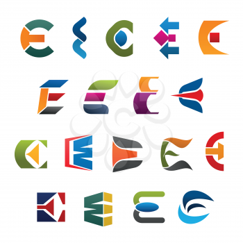 Letter E icons for technology and company sign design. Vector abstract symbols of letter E for industry, art and advertising agency or banking commerce and trade corporation