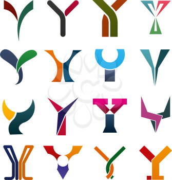 Letter Y icons for technology and commerce business industry. Vector abstract symbols of letter Y for art and advertising agency or banking and trade corporation