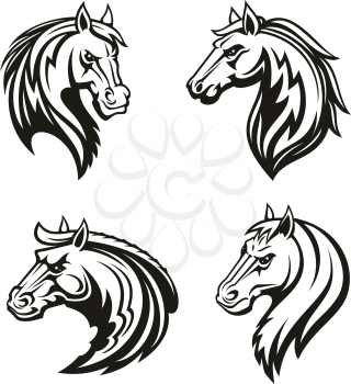 Horse animal icon of tribal tattoo or racing sport mascot. Head of black stallion, wild mustang or racehorse symbol of aggressive horse for breeding farm, riding club emblem or equestrian theme design