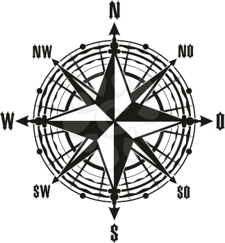 Nautical navigation compass or Rose of Winds. Vector marine and sailing cartography navigator with direction arrows to North, South, East and West