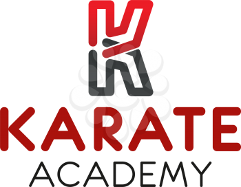 Letter K icon for karate academy of Asian martial combat school and sport team badge. Vector isolated letter K symbol for workout gym or sport fitness club and Japanese karate fighting training center