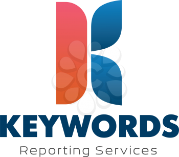 Letter K icon for keywords reporting services or digital marketing analysis and promotion agency, Vector letter K symbol for advertising agency, internet analytics or social network marketing research