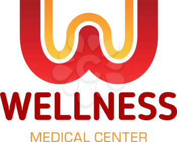 Letter W icon for wellness center of fitness sport studio and workout gym design. Vector isolated letter W for athletics gym sportswear brand store or SPA and skincare salon