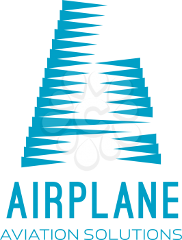 Airplane aviation solutions vector icon isolated on a white background. Concept of aviation, air transportation or flight. Creative badge in blue colors for aviation technologies company
