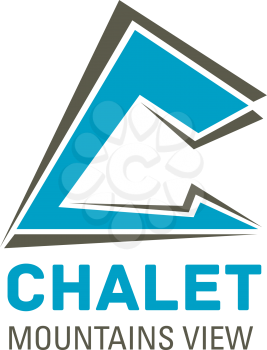 Letter C icon for chalet or hotel and mountain view resort sign design. Vector house or camp roof symbol of letter C for travel hostel or camping adventure team club in snow skiing or mountaineering