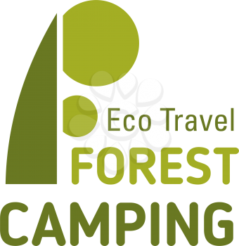 Letter F icon for forest camping or eco travel tourism and adventure team mountaineering activity. Vector park tree symbol of letter F for tourist hiking or ecology camp club