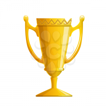Golden trophy cup vector icon with isolated winner or champion award. Cartoon gold goblet or bowl with handles, sport tournament trophy, achievement reward, honor prize and gift, victory celebration