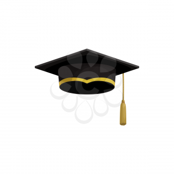 Graduation cap, college university student hat, education vector isolated icon. Academic cap with gold tassel, school graduate and academy diploma or university degree ceremony symbol