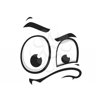Cartoon face vector icon, suspecting emoji with squinted eyes and closed mouth with thick lip. Facial expression, suspect funny feelings isolated on white background