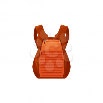 Kids school bag isolated vector icon, cartoon rucksack of orange color with solid riffle back. Student or hiking backpack, touristic knapsack or schoolbag on white background
