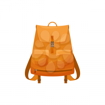 Kids schoolbag isolated vector icon, cartoon rucksack of orange color, student or hiking backpack, touristic knapsack or school bag on white background