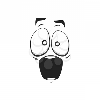 Cartoon face vector icon, surprised funny emoji, astonished facial expression with wide open or goggle eyes and open mouth, feelings isolated on white background