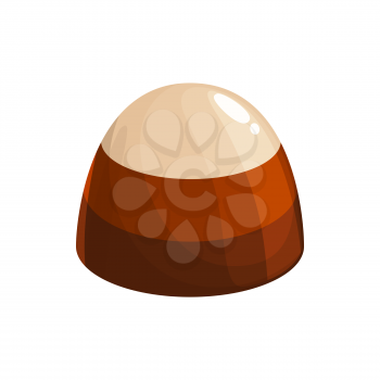 Chocolate candy vector icon. Sweet dessert, choco candy made of dark, bitter or milk and white chocolate with praline or liquor filling, cocoa patisserie cartoon sign