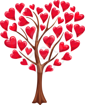 Love tree with heart leaves isolated. Vector Valentines day romantic abstract plant