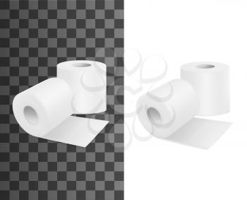Toilet roll, realistic toilet paper, vector 3D isolated mockups. Toilet paper rolls, hygiene wipe and WC tissue towel, blank isolated tape on transparent background