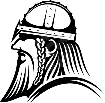 Bearded viking isolated warrior head profile. Vector medieval conquest, barbarian aggressor mascot