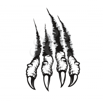 Dragon claw marks scratches, monster hardened fingers with long nails tear through wall. Vector wild animal rips, paw sherds, beast break, four talons traces or marks isolated on white background