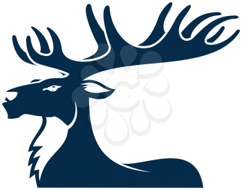 Moose with big antlers isolated elk animal profile view. Vector horned buck, forest stag