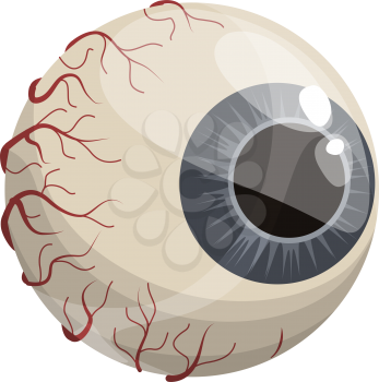 Human eyeball with blue iris isolated icon. Vector ripped out eye, Halloween mascot